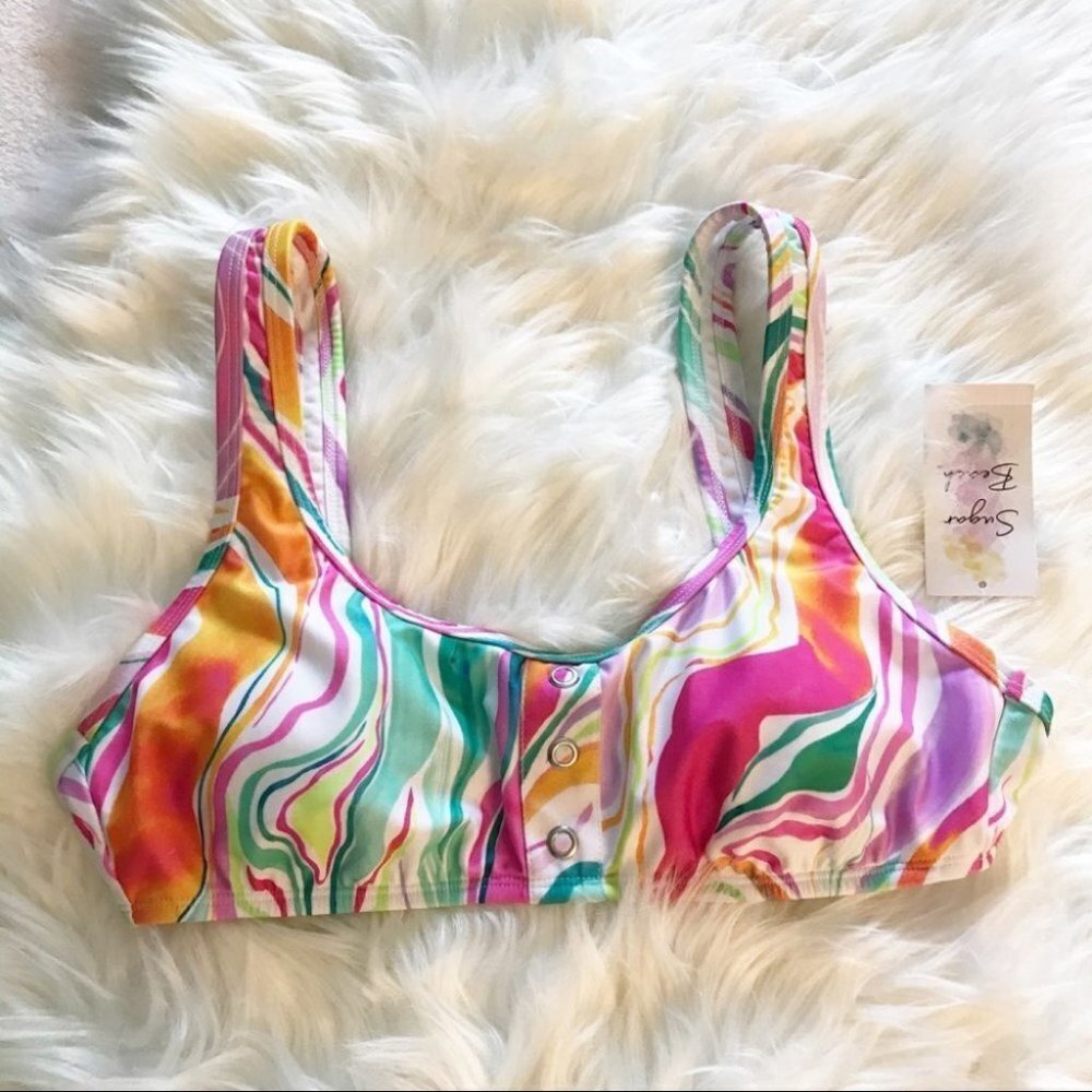 SUGAR BEACH Top With removable pads Swim Swimsuit Multicolor Size M New